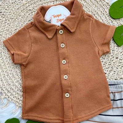 Conj. Camisa com Botões e Bermuda com Listras - Marrom